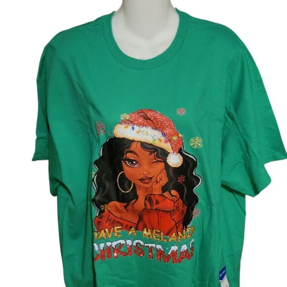 Green Have A Melanin Christmas Graphic Handmade Christmas T-Shirt - NWT - Picture 4 of 6